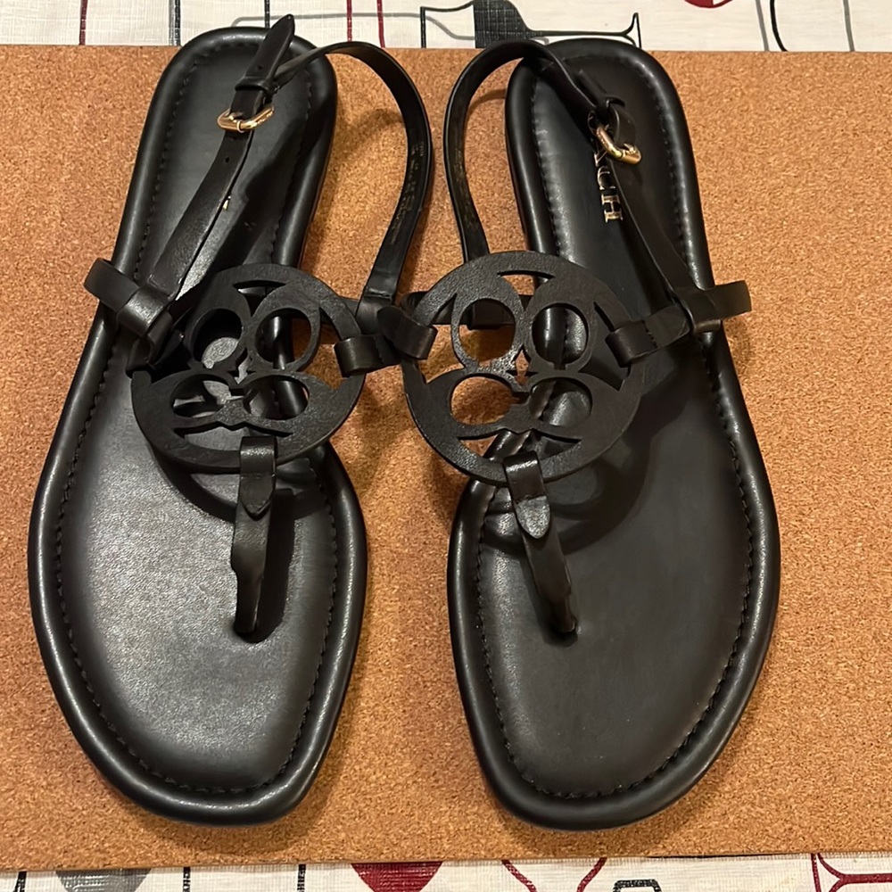 Women's Black Leather Coach Sandals size 10. Worn once. No box